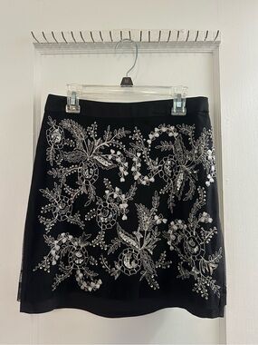 Embellished Black Floral Mini Skirt